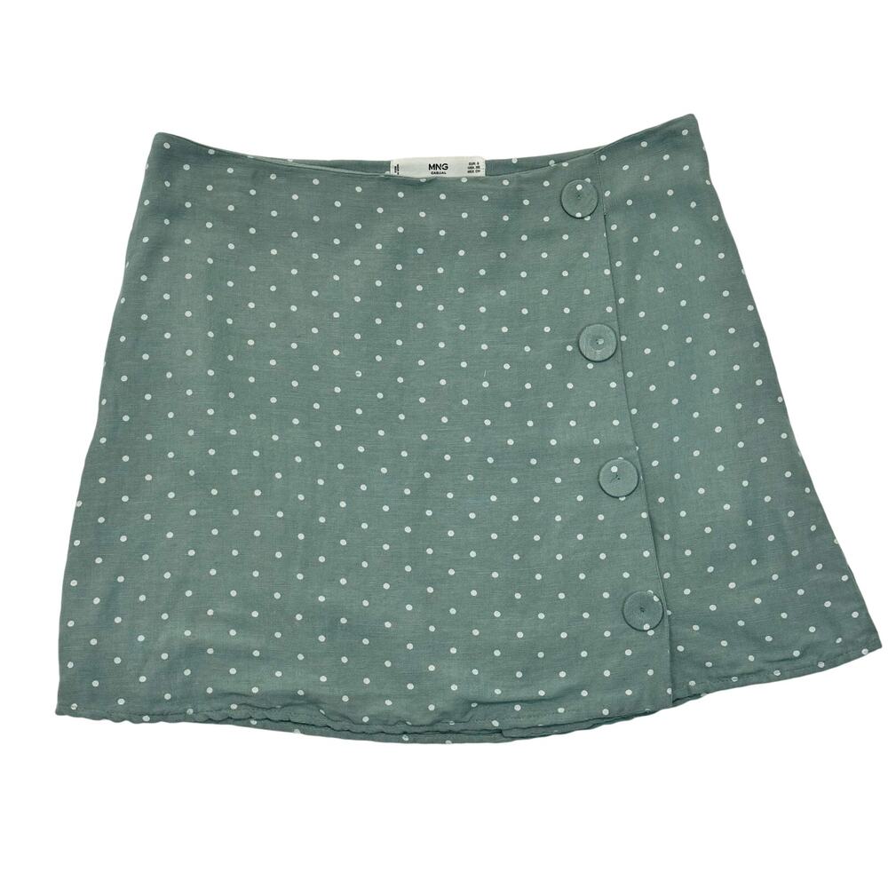 MNG Basics Mango Nordstrom Macy's Linen Blend Blue White Dot Button Skirt XS